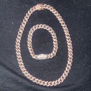 Elegant Rose Gold and  Silver Chain Necklace and Bracelet Set